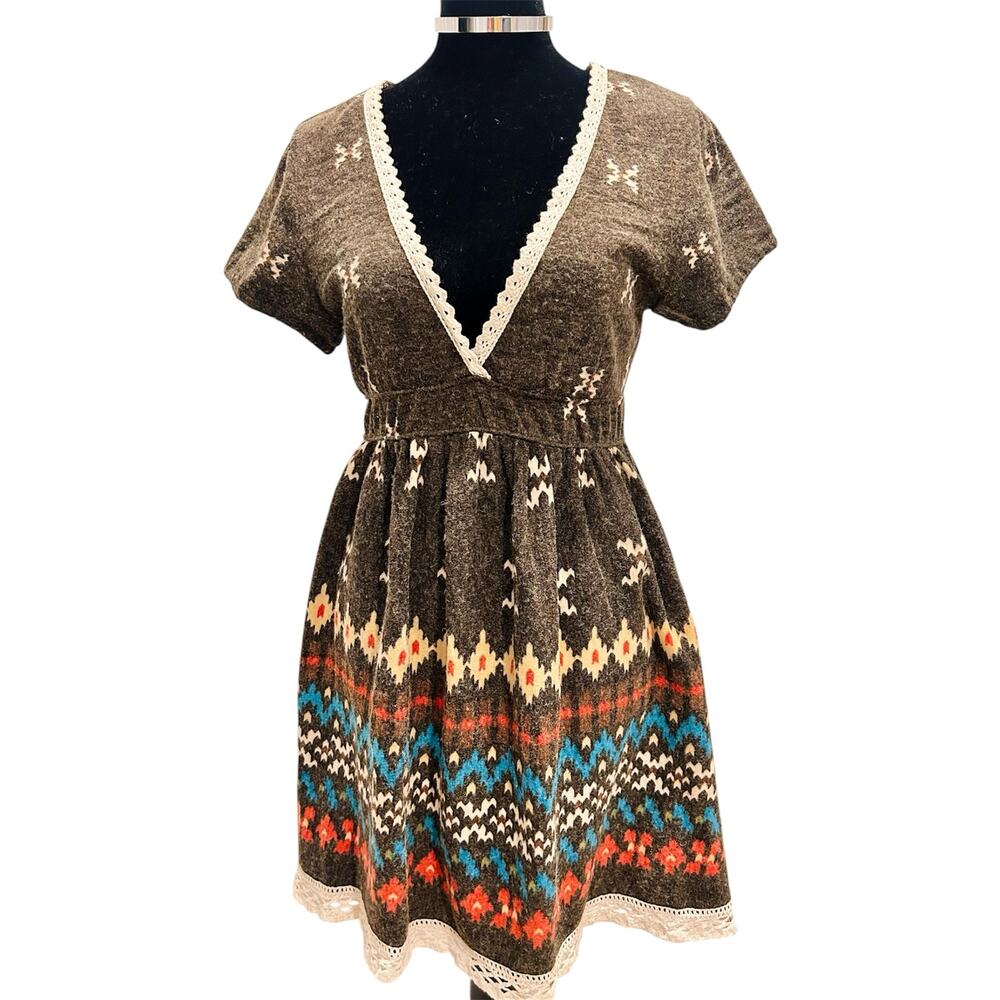 VTG Hazel by Anthropologie Plunge V Neck Tunic Mini Dress Size Small